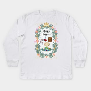 Happy Passover Festival Traditional Symbols Pesach Seder Decoration Kids Long Sleeve T-Shirt